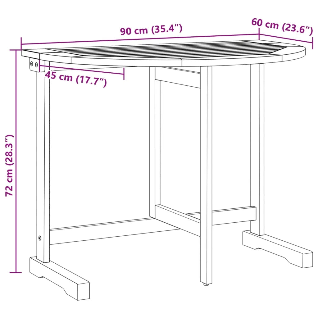 Tavolo da Balcone Pieghevole 90x60x72 cm Legno Massello Acacia 364896