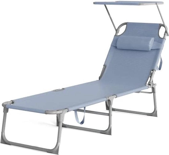 Liggiarete opvolevole - Sedile da spiaggia blu - Struttura in acciaio - Tessuto in fibra sintetica - Sedile da spiaggia trasportabile - Peso leggero - Sedile da spiaggia compattabile e opvolevole - Dimensioni: 71 cm x 200 cm x 38 cm