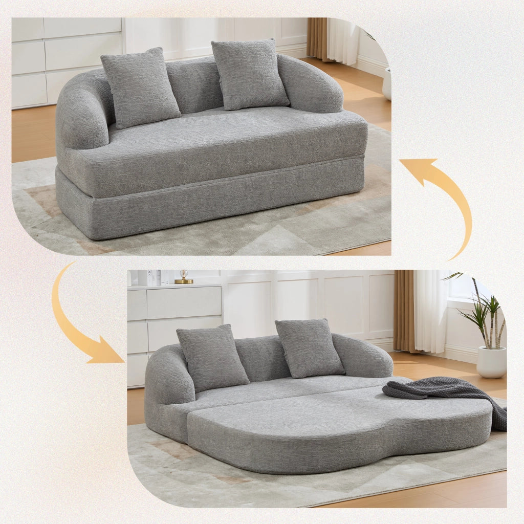 DIVANO LETTO 2 posti pieghevole 157x84x65 cm ciniglia grigio chiaro