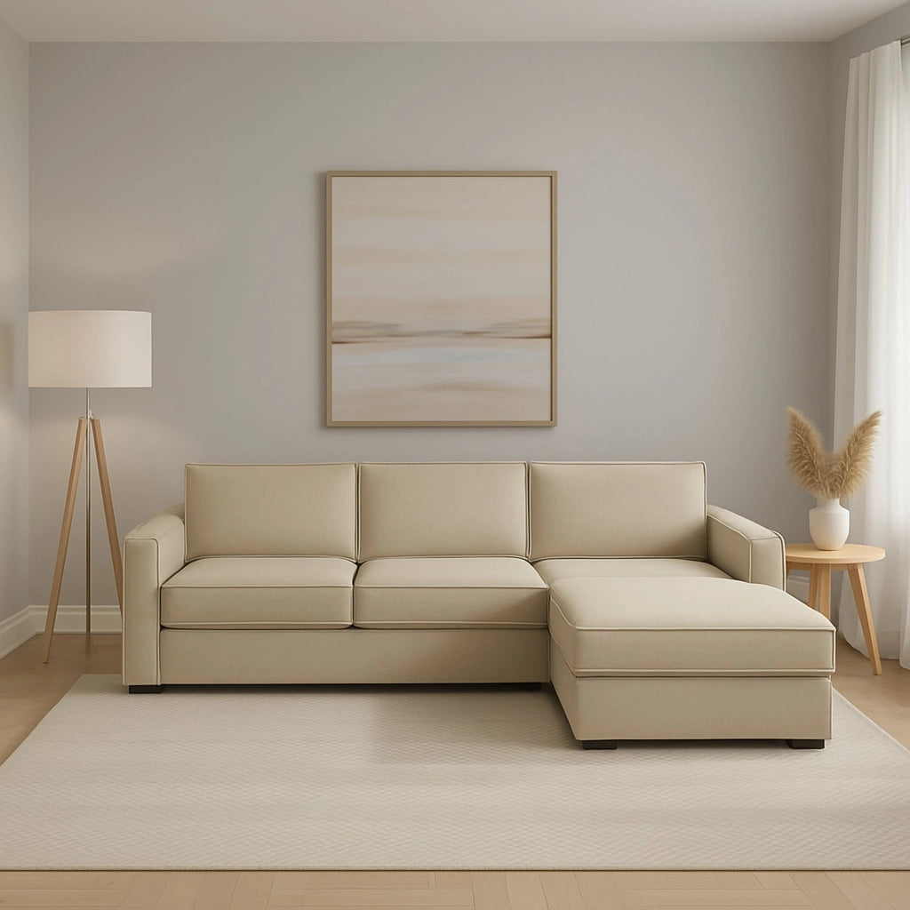 Ametrino, Divano Fisso con Penisola Sfoderabile Made in Italy, 280x95 cm Beige