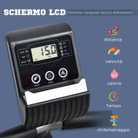 Cyclette Orizzontale con Seduta Regolabile, 8 Resistenze e Monitor LCD, 121.5-136x62.5x98cm, Grigio