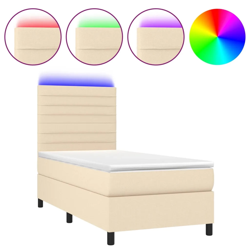 Letto a Molle con Materasso e LED Crema 90x200 cm in Tessuto cod mxl 61020