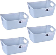 Set di 4 contenitori di plastica per la conservazione piccoli, organizzatore per ufficio, casa, cucina, 23 x 14 x 12,5 cm, azzurro