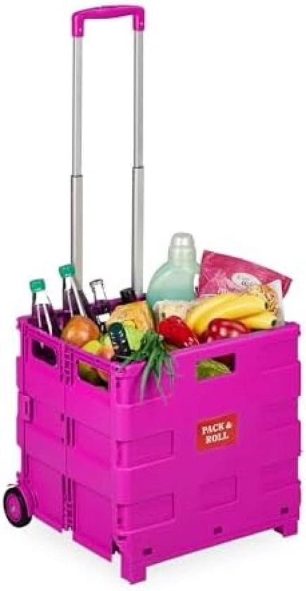 Carrello per spesa, 2 ruote, manubrio telescopico, fino a 35 kg, pieghevole, carrello per spesa, rosa