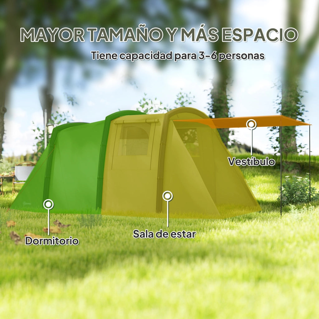 Tenda da campeggio tunnel gonfiabile per 3-6 persone ¨C zephmum ¨C verde oliva con vestibolo e finestre a rete