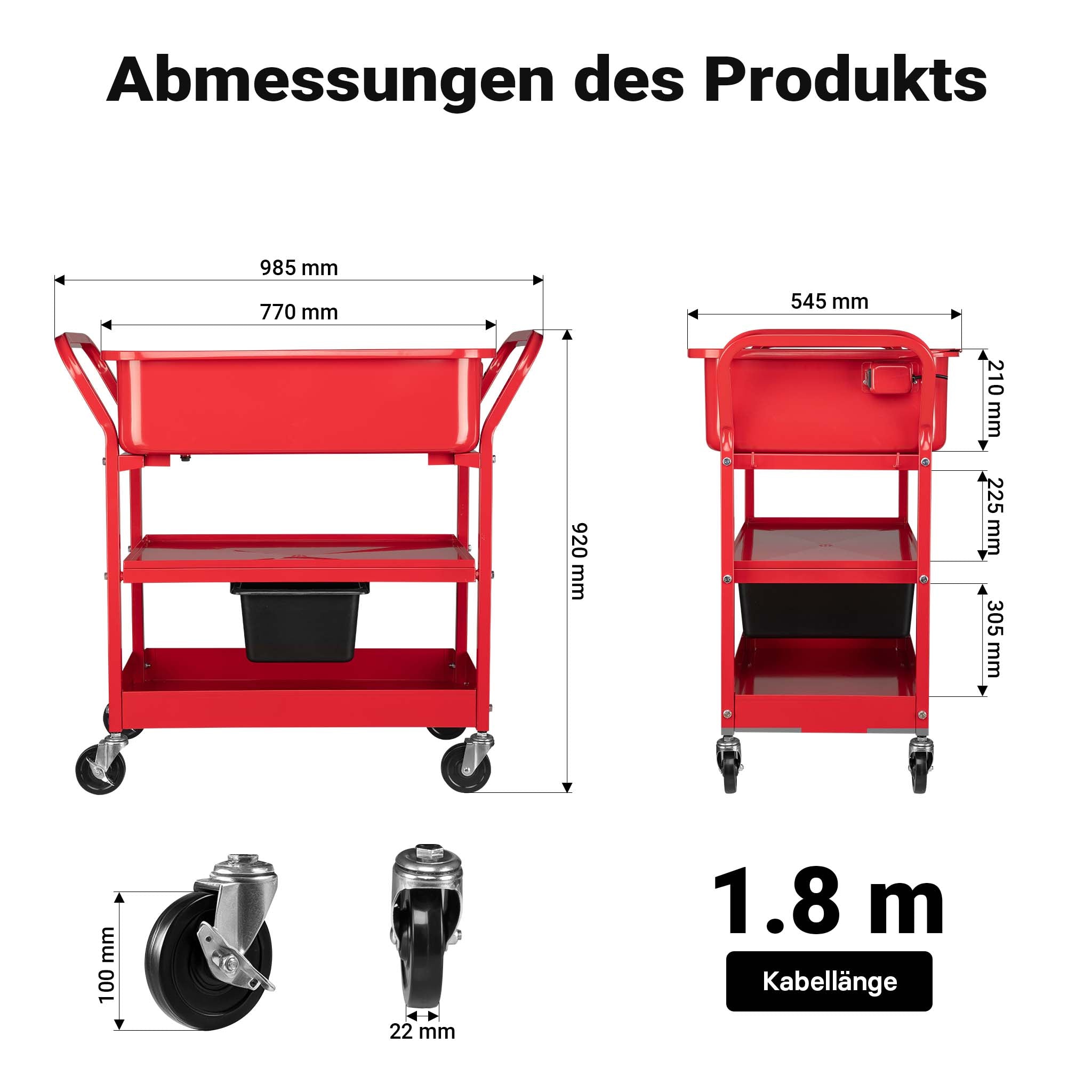 Vasca Lavapezzi da Officina 75,7 L, struttura a carrello, per sgrassatura componenti meccaniche