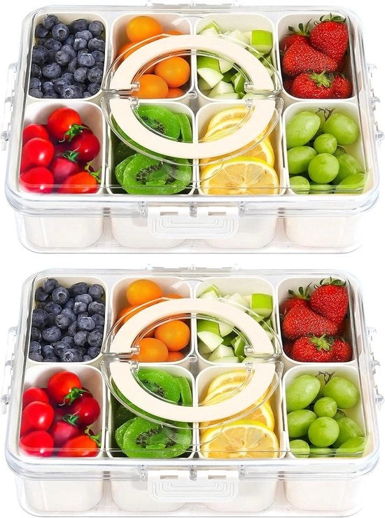 Piatto di servizio divisibile con coperchio e manico - Contenitore per snack charcuterie - Borsa portatile per snack - Organizzatore per frutta e snack - Ideale per feste - 2 pezzi