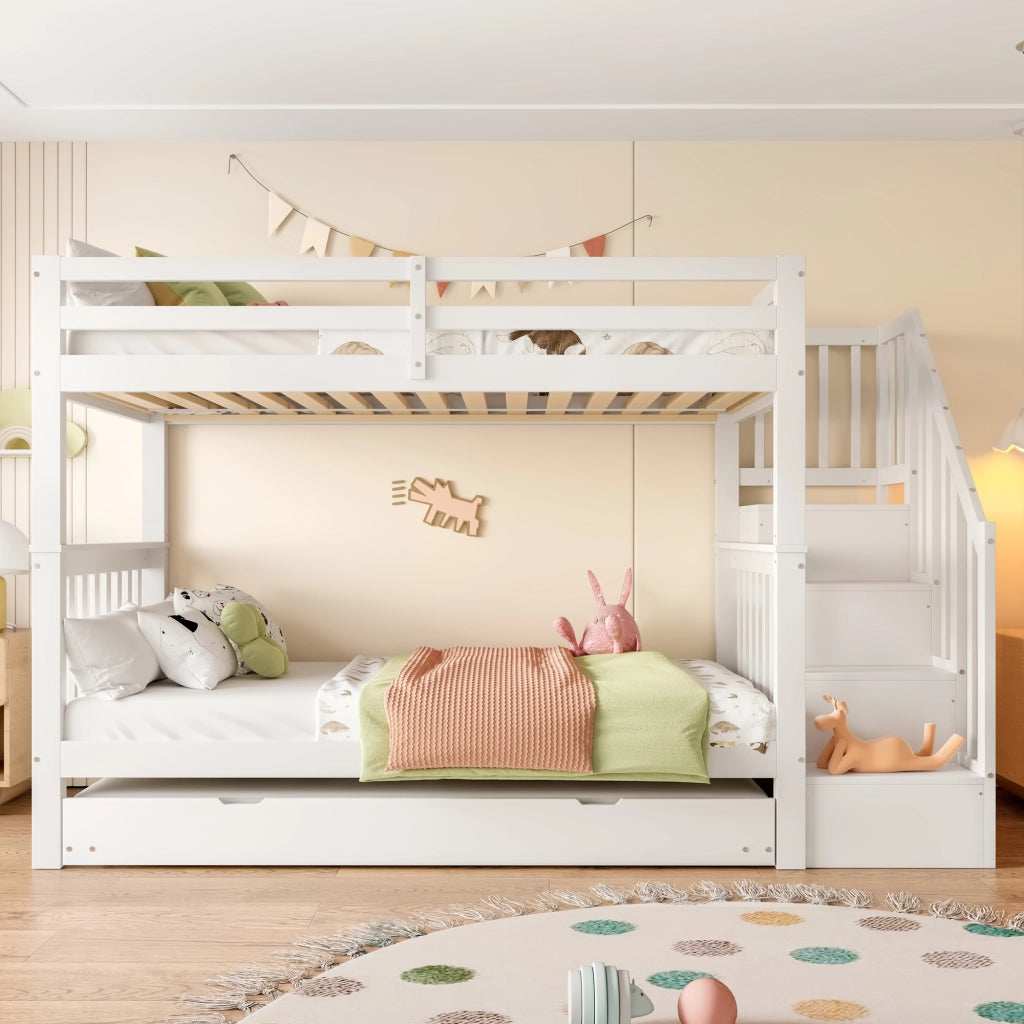 Letto a castello con letto estraibile in pino 90x200 cm