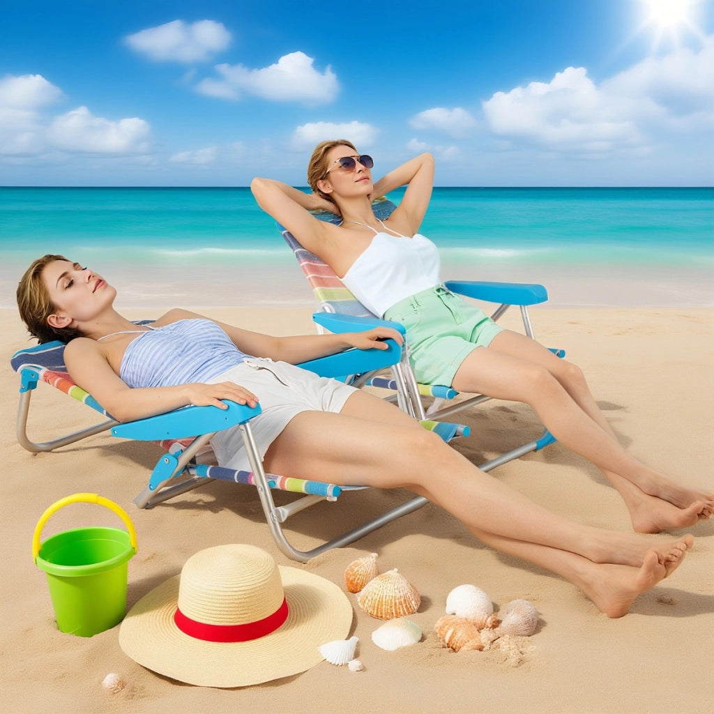 Sedia da picnic pieghevole con braccioli schienale reclining a 5 posizioni-Set di 2 sedie da spiaggia da esterno in alluminio portatile Colorato