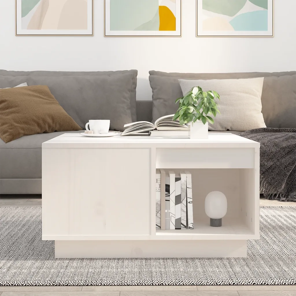 Tavolino da Salotto Bianco 60x61x32,5 cm Legno Massello di Pino 814530