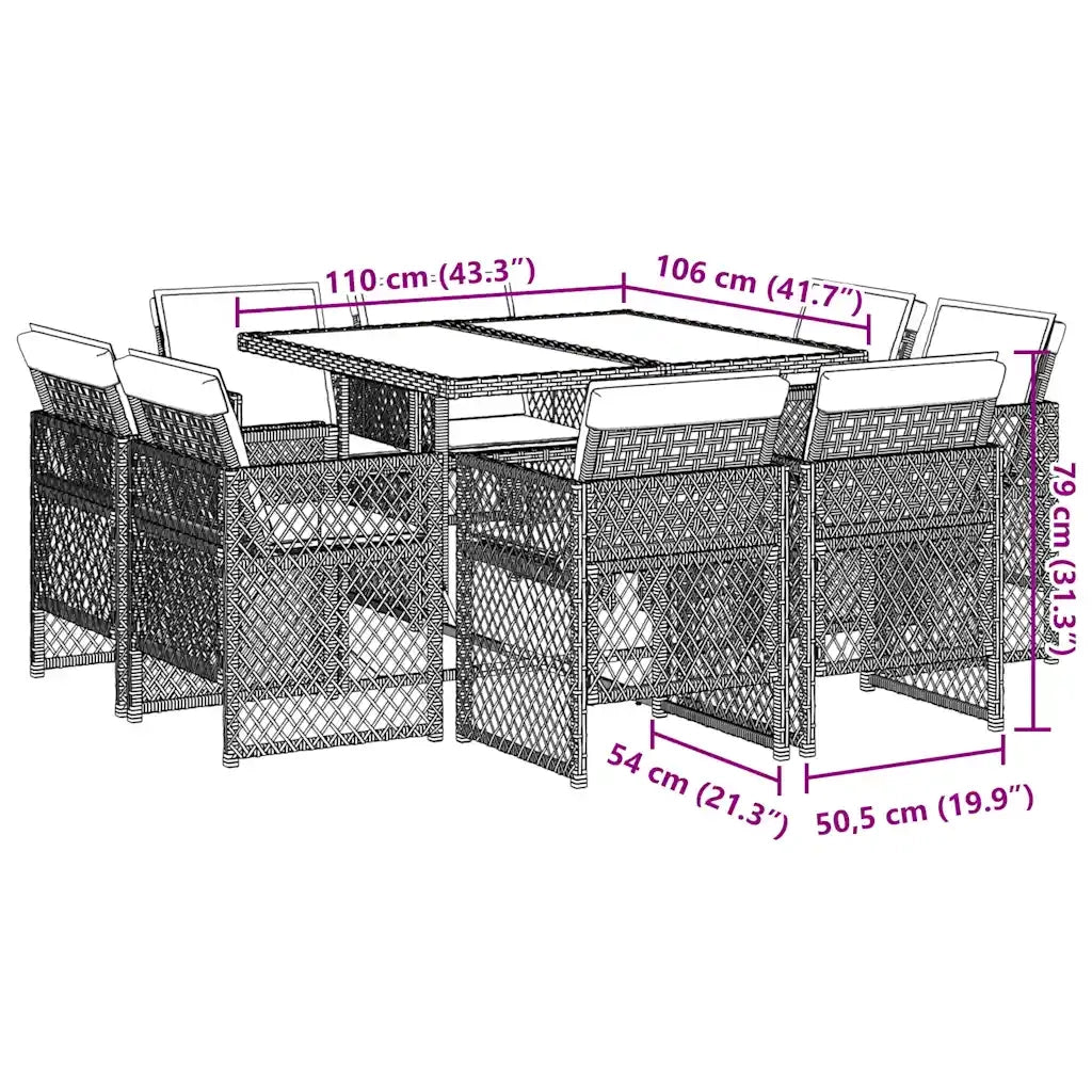 Set da Pranzo da Giardino 9 pz con Cuscini in Polyrattan Grigio 3210836