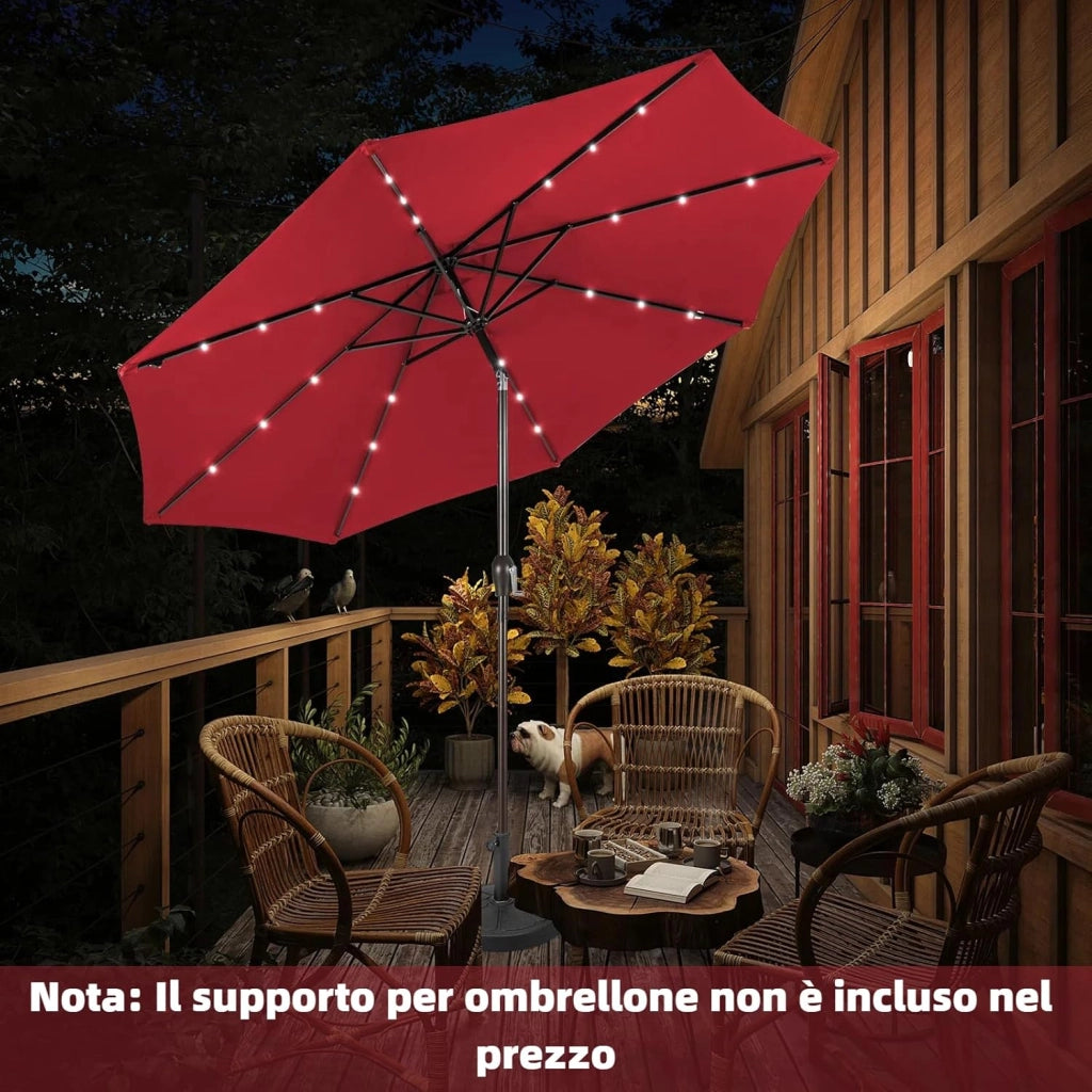 Ombrellone da Giardino con LED Luci Ø300 cm, Parasole da Esterno Ombrello da Spiaggia (Rosso)