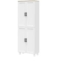 Mobile Dispensa da Cucina in Legno con 5 Ripiani Regolabili e 4 Ante, 60x30x170.5 cm, Bianco e color Legno