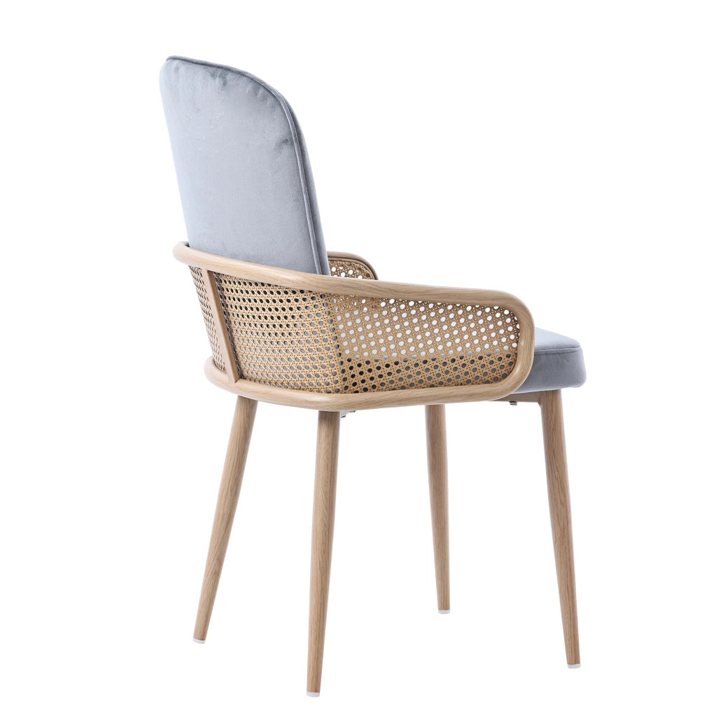 Set di 2 sedie da pranzo in velluto; rattan PE e metallo; grigie
