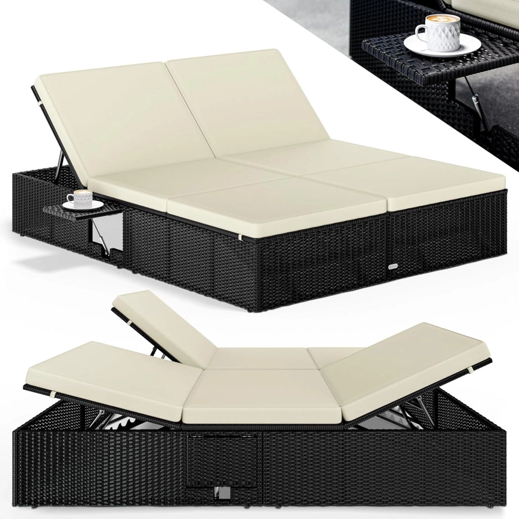 ® Lettino Prendisole 2 Persone in Polyrattan Regolabile in 7 Posizioni con Tavolino Sdraio da Giardino 200x160cm