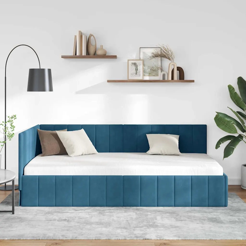 Cornice del letto ad angolo Blu 90 cm x 200 cm Velluto 42016306