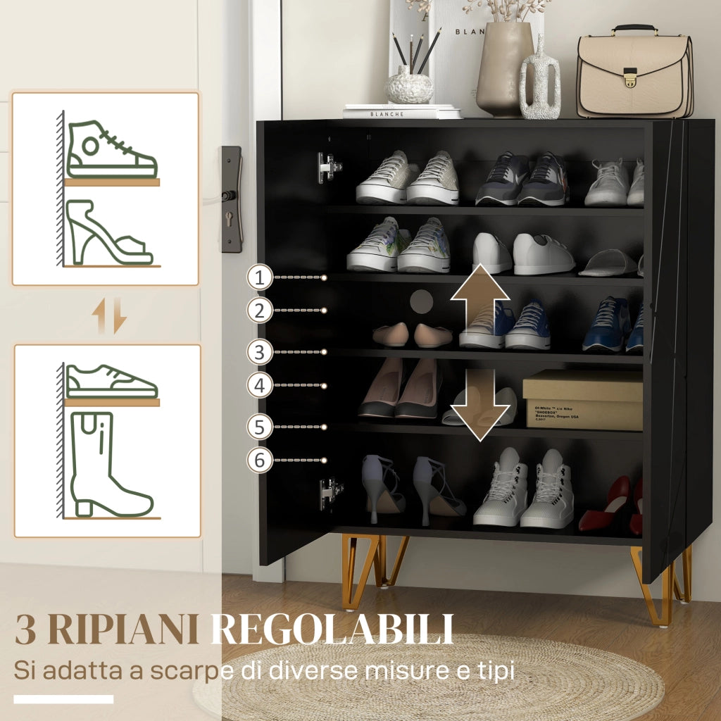 Scarpiera Moderna per 15-20 Paia di Scarpe. Ripiani Regolabili e Chiusura Ammortizzata. Nero