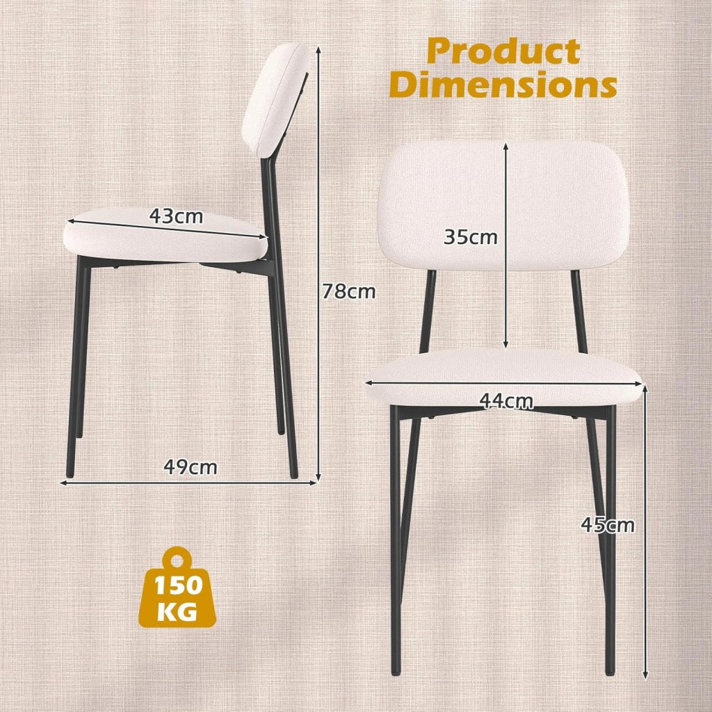 Set di 4 sedie da pranzo moderne con seduta e schienale imbottiti in lino, telaio in metallo, seduta imbottita, carico fino a 150 kg, per casa e ristorante