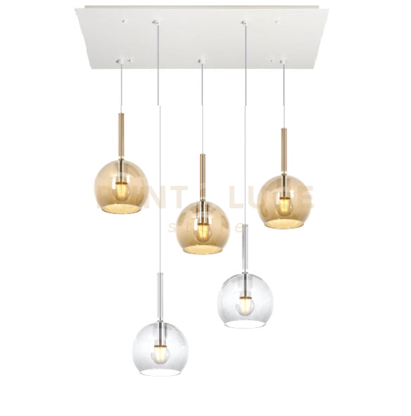 SOSP. BIANCO RETTANGOLARE 5 LUCI VETRI TUTTI PICCOLO (2X TR+ 3X AM) 1155BI-S5 RP-TA