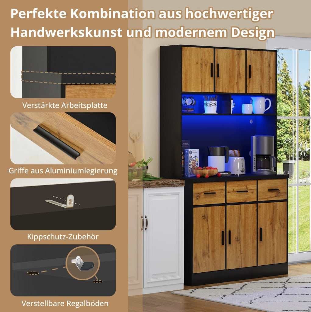 Mobile cucina 100x40x180 cm con LED, prese USB e cassetti