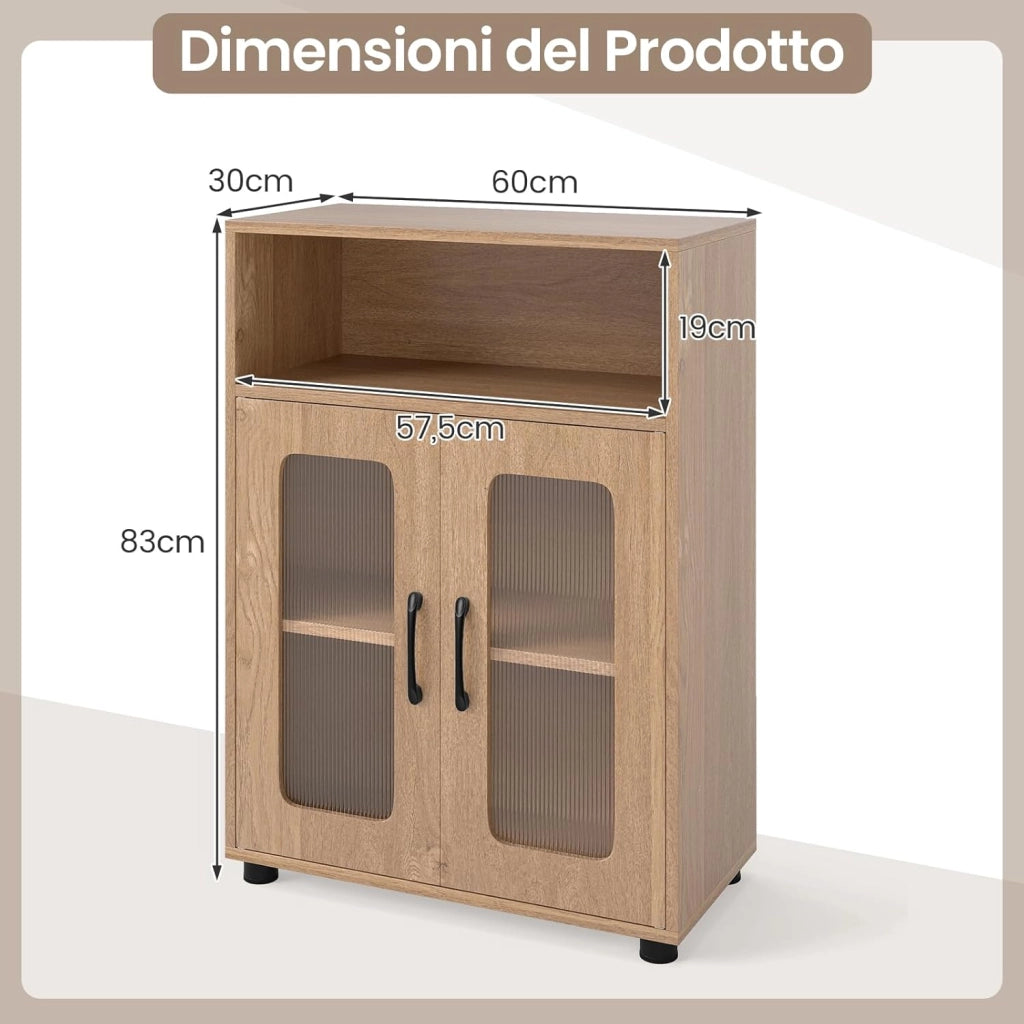 Mobile da Bagno, Mobiletto Salvaspazio con 2 Ante e Ripiano Regolabile a 3 Livelli, Scomparto Aperto, Design Anti-Ribaltamento e Piedini Rialzati, Armadietto per Lavanderia (Naturale)
