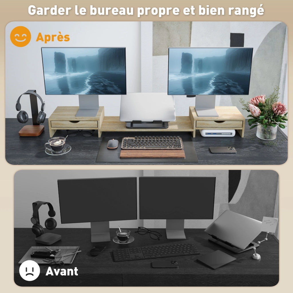 Scrivania regolabile con 2 cassetti e supporto monitor ¨C Zephmum ¨C Grigio 60-116 cm
