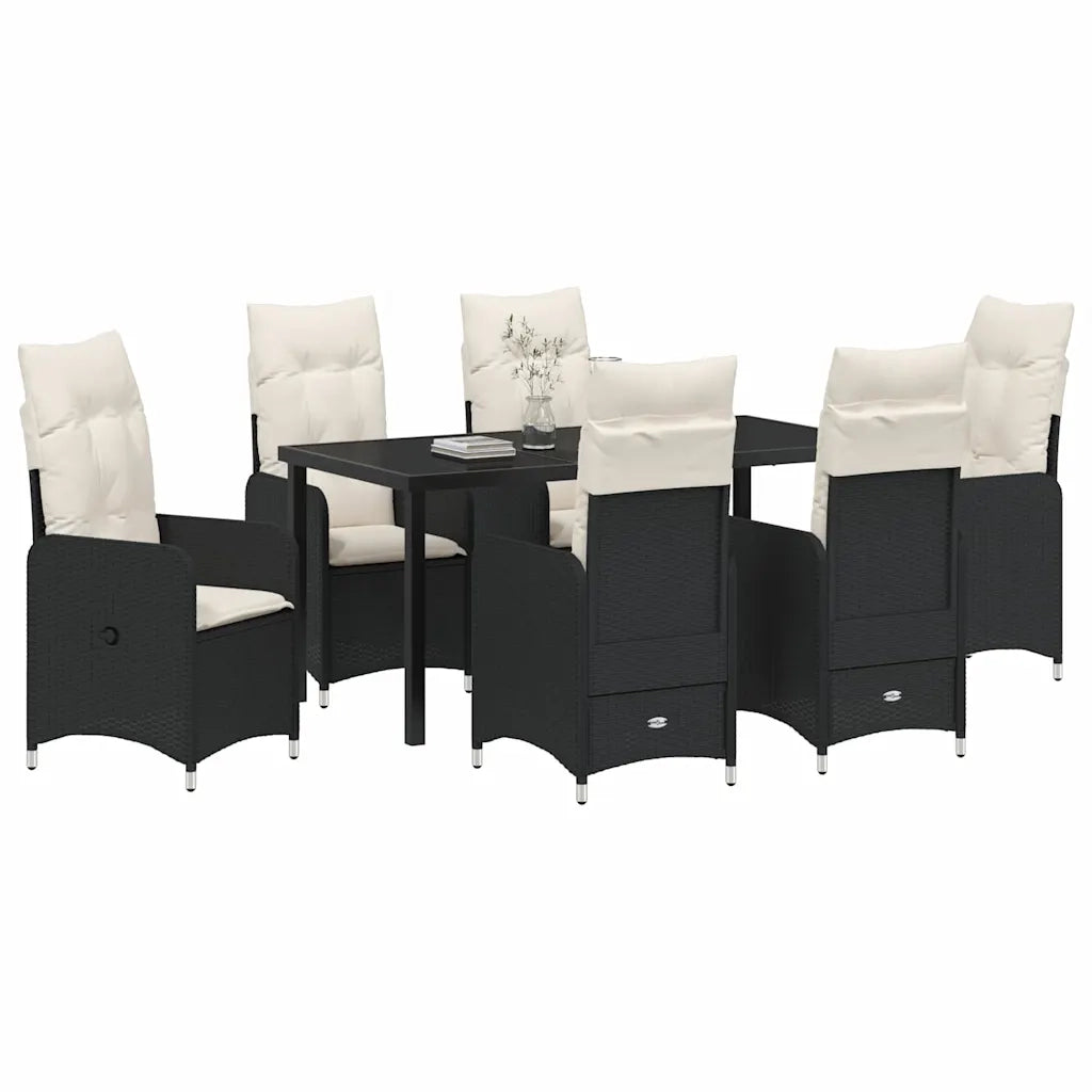 Set da Pranzo per Giardino con cuscino 7 pcs Nero polyrattan 3379636
