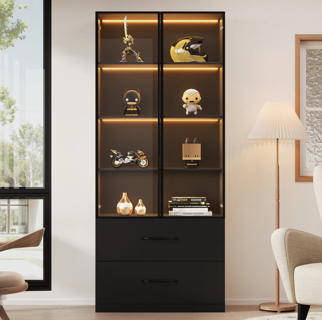 Vetrina LED nera 60x40x160 cm con 2 cassetti