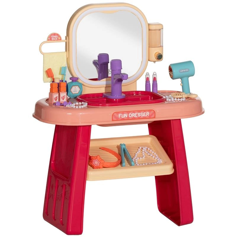 TAVOLO TOELETTA PER BAMBINE 3-6 ANNI CON SPECCHIO IN ACRILICO E RUBINETTO, IN PP E GPPS, 55X29X71 CM, ROSA