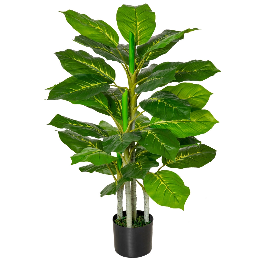 Pianta Verde Artificiale da 95 cm e 33 Foglie con Vaso Nero ?15x13 cm, in PEVA, PE e Cemento