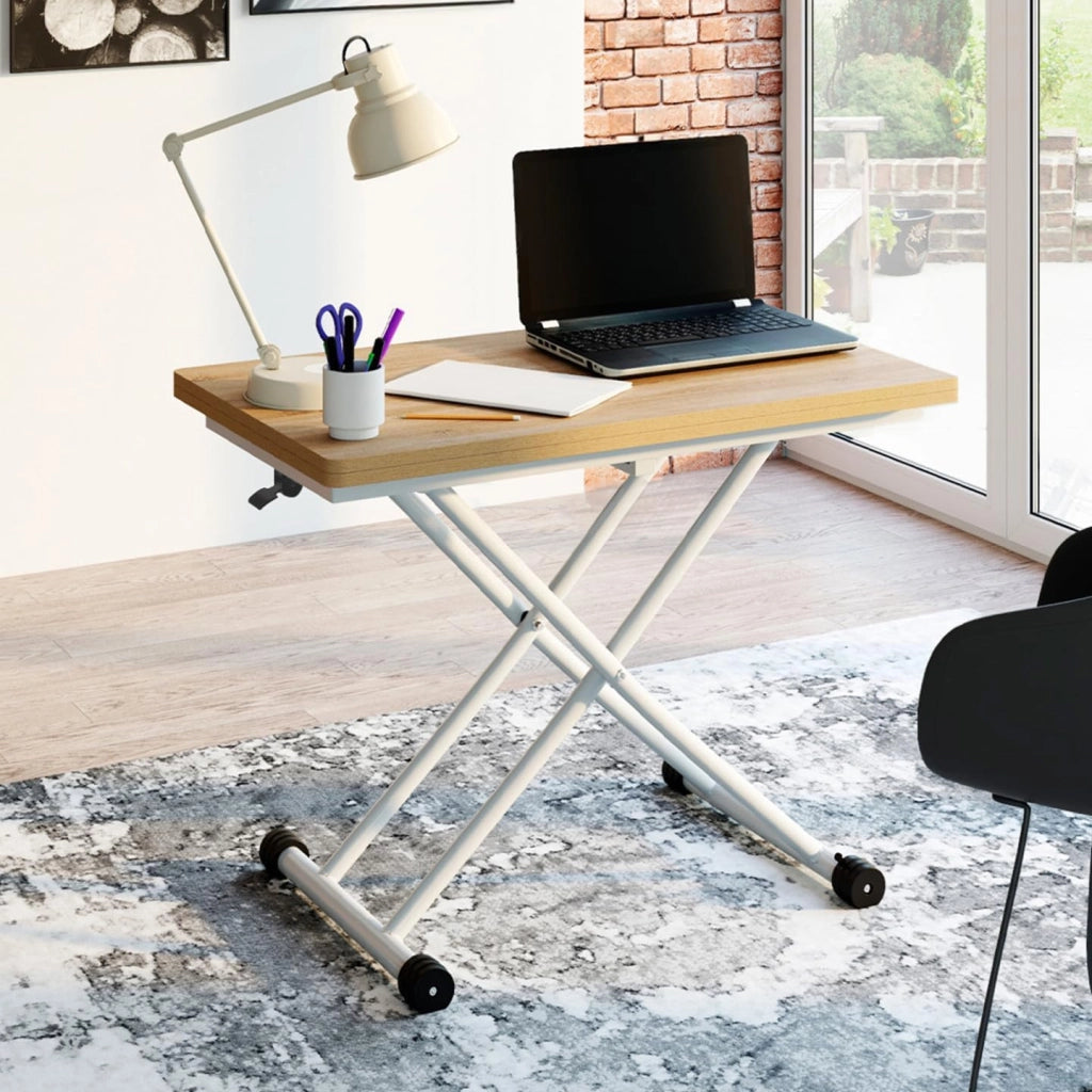 Tavolino 2 in 1 URBANA, trasformabile in tavolo da pranzo rettangolare, 100 cm, legno e bianco