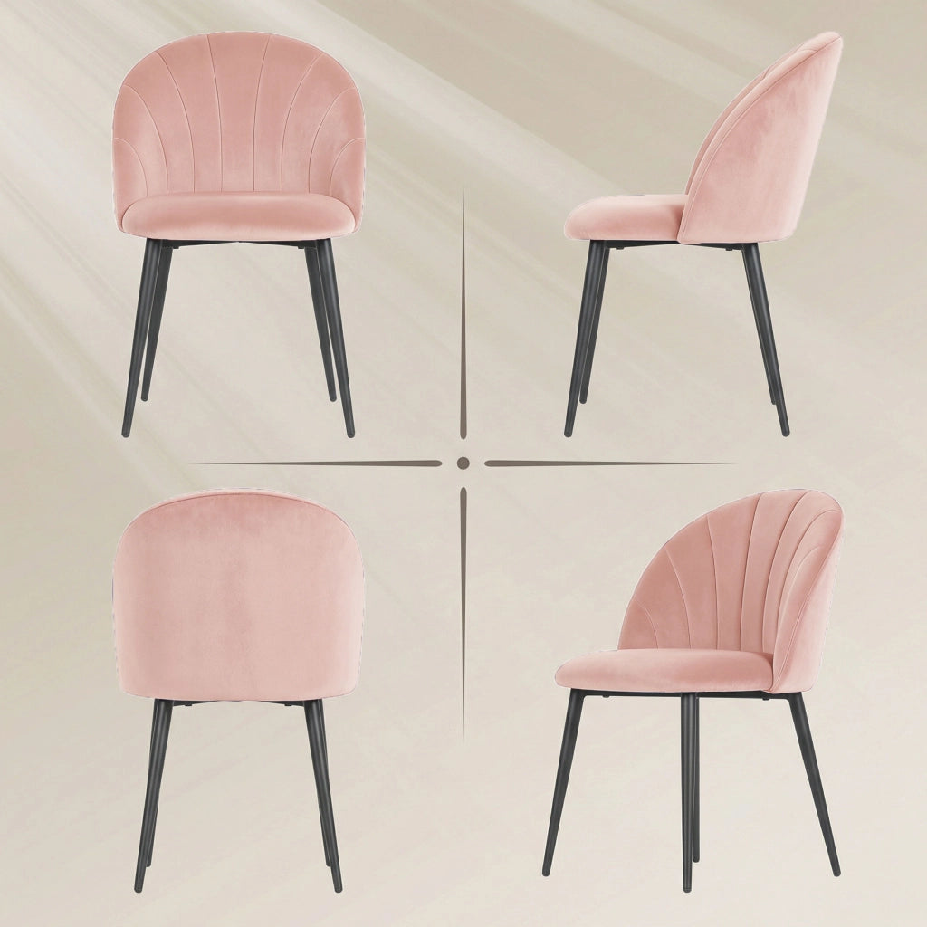 Set 2 Sedie da Pranzo Imbottite con Schienale a Conchiglia in Velluto, 52x55x79 cm, Rosa