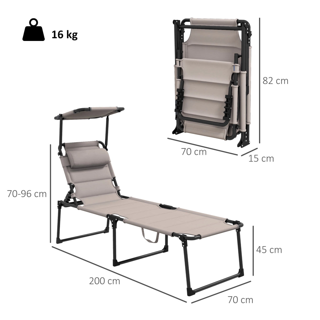 2 Lettini da Sole Pieghevoli con Schienale e Parasole Regolabile ¨C zephmum ¨C Kaki