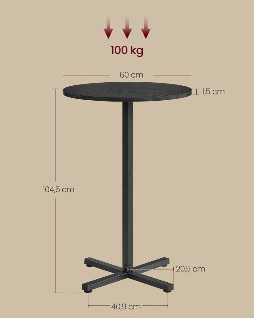 Tavolo alto da bar con struttura in metallo 60 x 60 x 1045 cm per sala da pranzo o bistrot facile da montare base a croce posti a sedere per 2-3 persone stile moderno nero 12_0007574