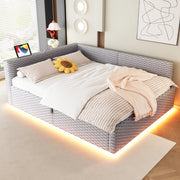 Letto imbottito multifunzione 140x200 cm in velluto grigio con LED; USB e contenitore