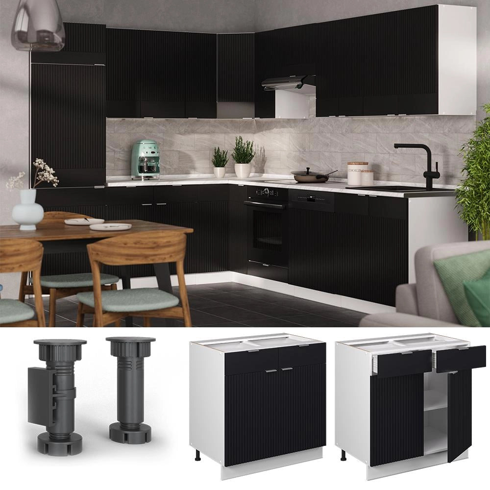 Mobiletto base per cucina Fame-Line Nero rigato/Bianco 80 cm, PL Rovere Vicco