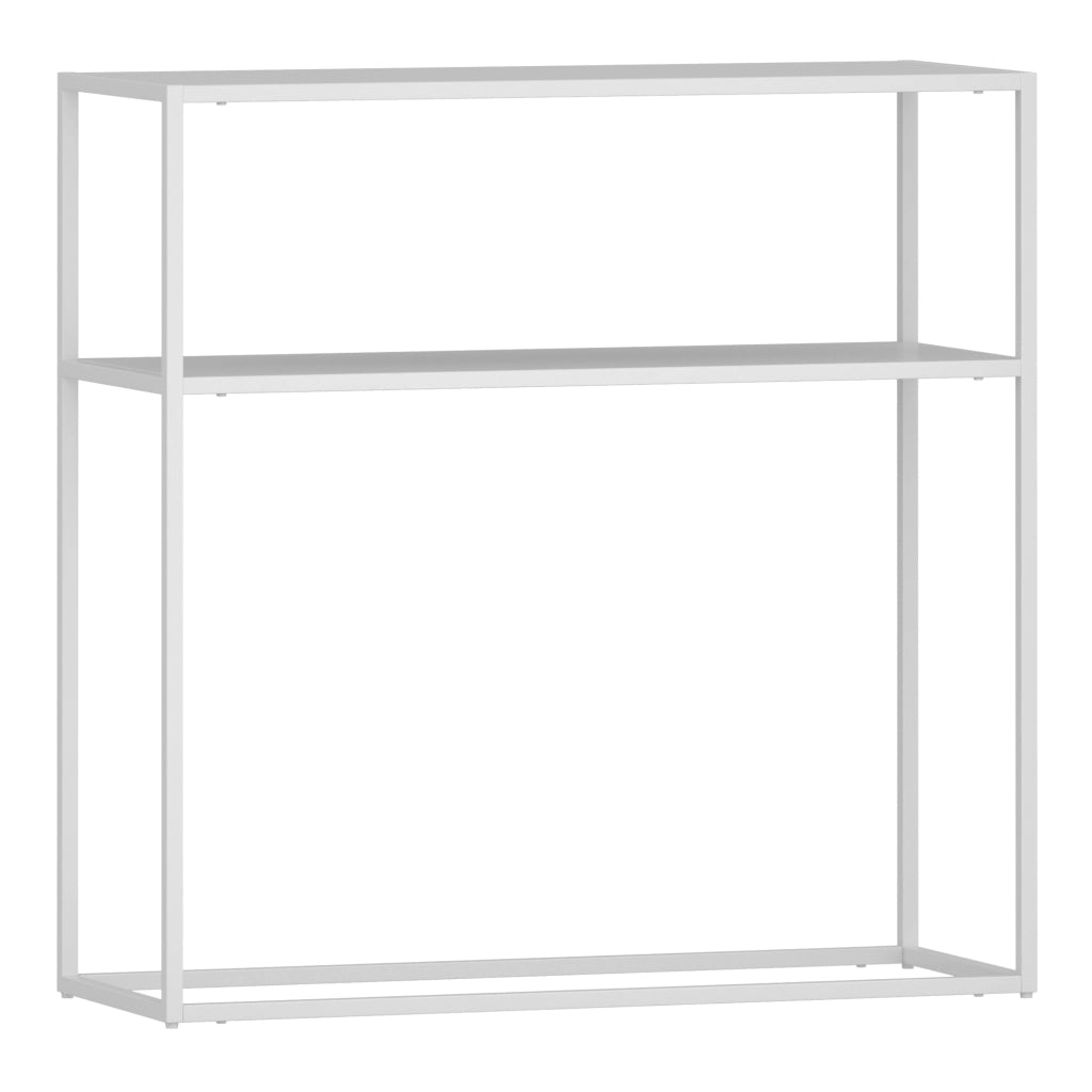 Tavolo a Consolle Kuhmo in Metallo 80 x 80 x 30 cm 2 Piani di Appoggio Bianco [en.casa]