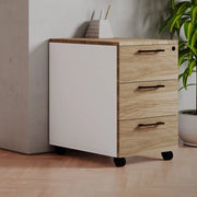 Cassettiera da ufficio 3 cassetti noce naturale e bianco frassinato Ibisco con ruote e serratura 40x55x58H