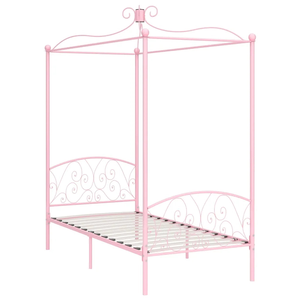 Letto a Baldacchino Rosa in Metallo 100x200 cm cod mxl 59873