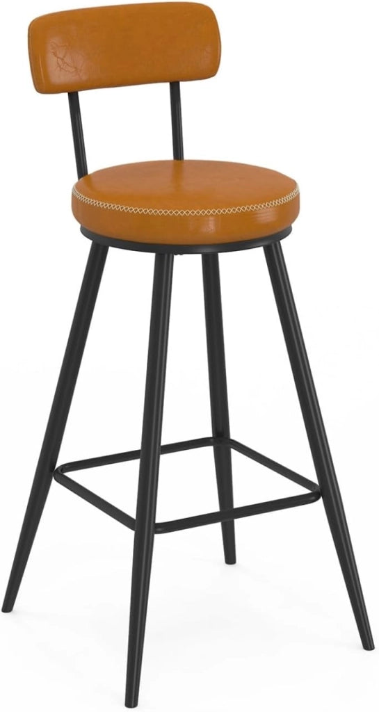 Set di 4 sgabelli da bar ISAURE in PU marrone con cuciture e gambe in metallo nero