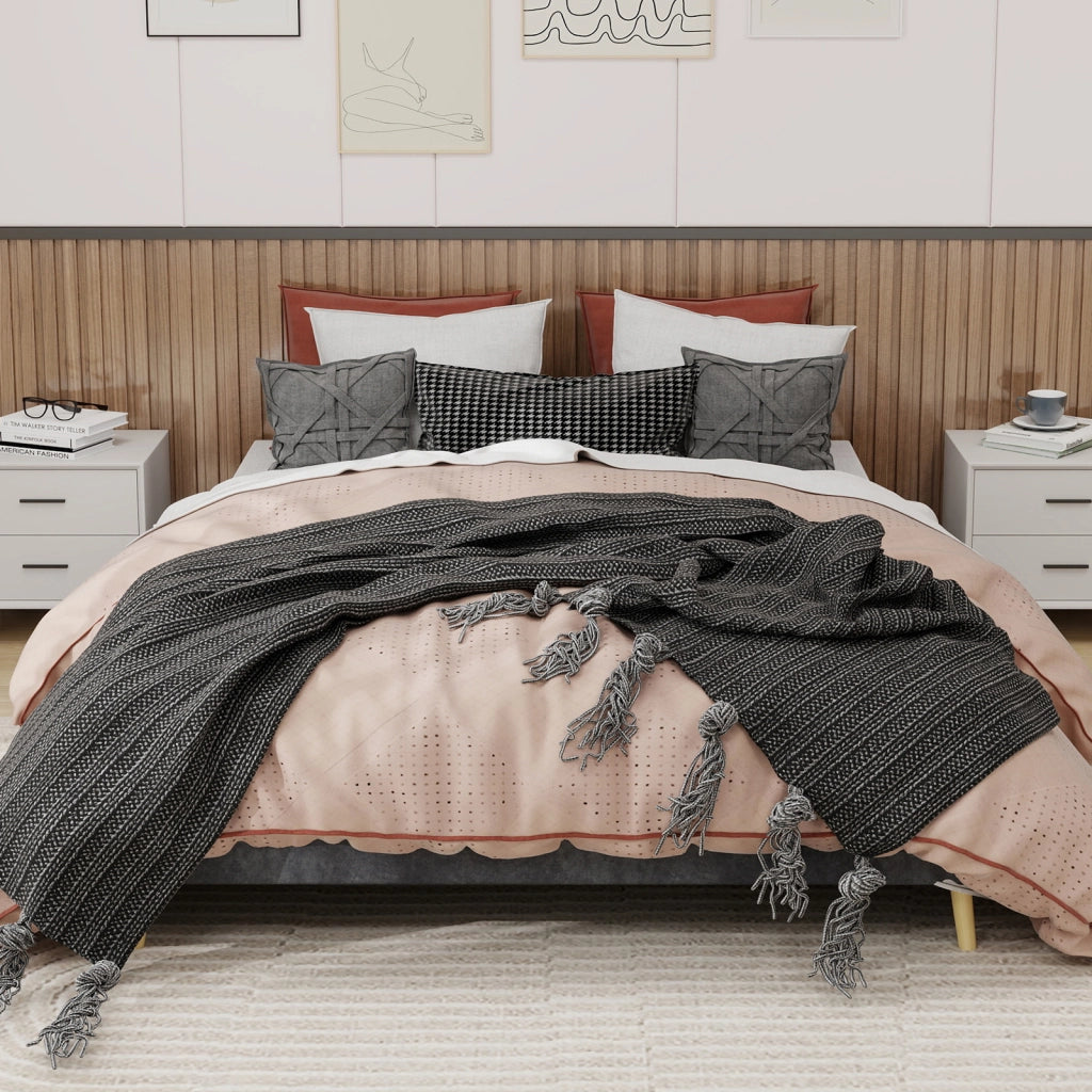 Letto per adulti 160 × 200 cm con struttura stabile, senza materasso, in tessuto e metallo, grigio