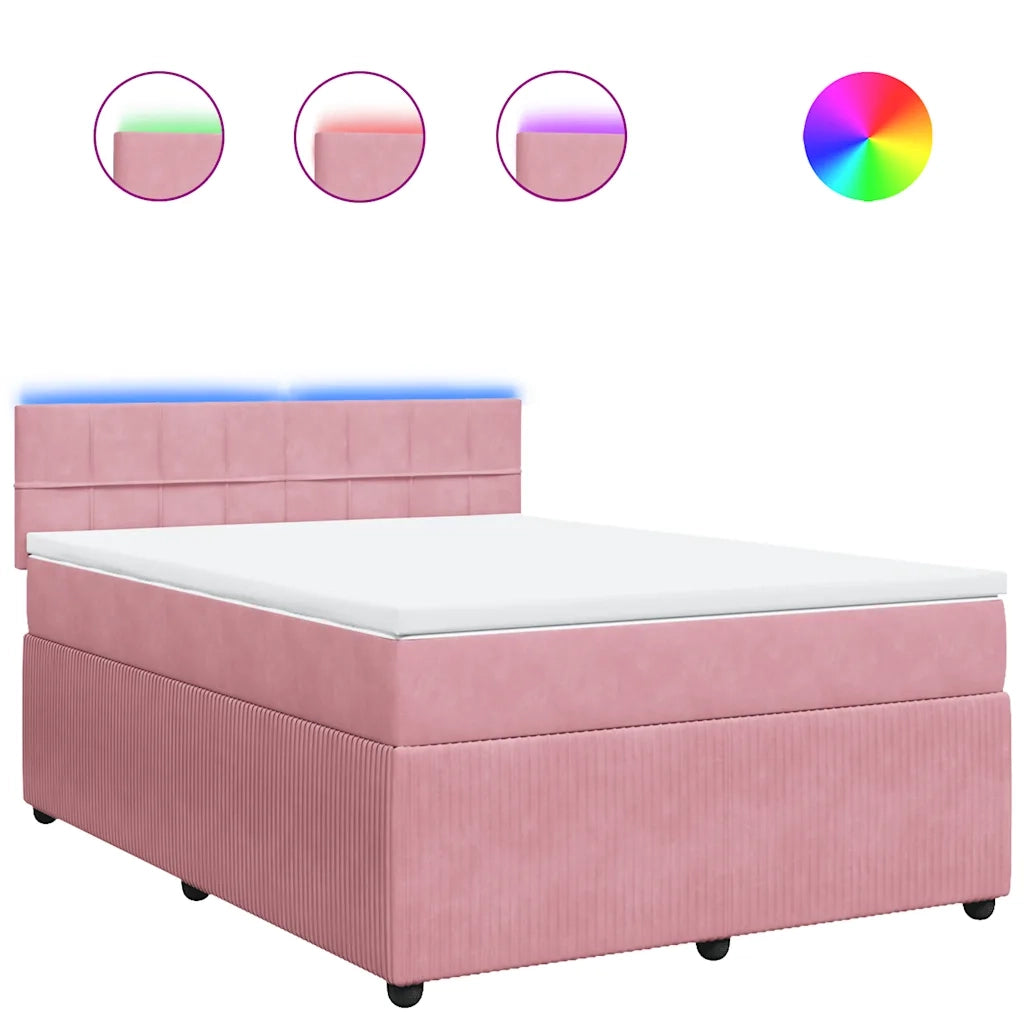 Giroletto a Molle con Materasso Rosa 140x190 cm in Velluto 3290039