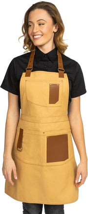 Schort per cucina per uomini e donne con tasche e pelle ecosostenibile – Gilet cucina adattabile per baristi, cuochi, catering e grigliatori (beige, S/M)