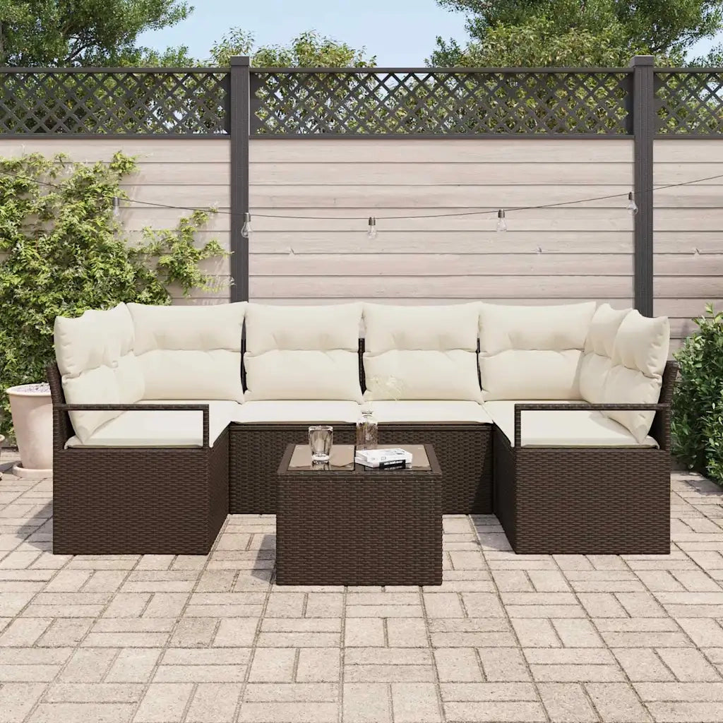 Set di divani 7 pcs Marrone e Crema polyrattan