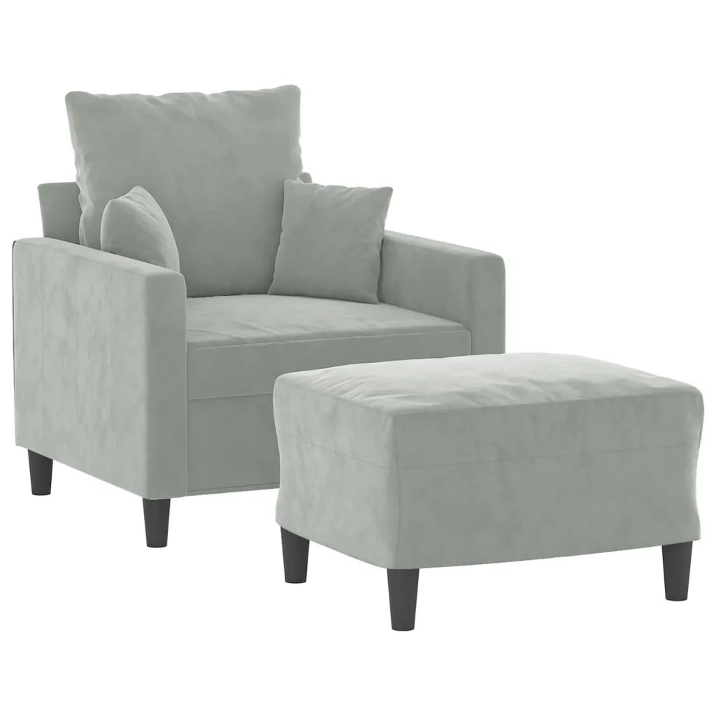 Poltrona con Poggiapiedi Grigio Chiaro 60 cm in Velluto