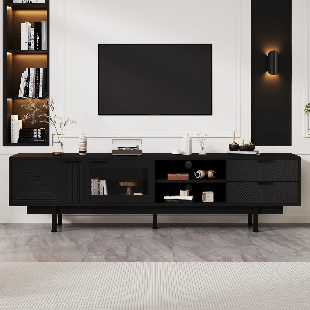 Mobile TV con 2 Ante e 2 Cassetti; 2 Vani Semiaperti; Stile Moderno; 200??40??50;5 cm; in Pannello Truciolare; Nero