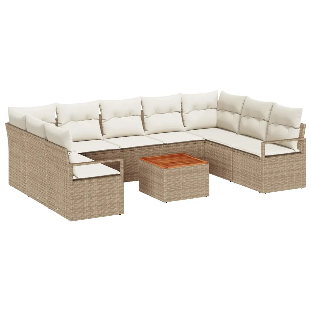 Set Divano da Giardino con cuscino 10 pcs Beige polyrattan