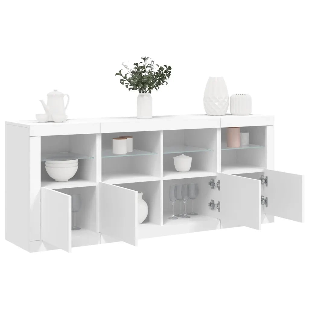 Credenza con Luci LED-Buffet-Armadio da cucina Bianca 163x37x67 cm