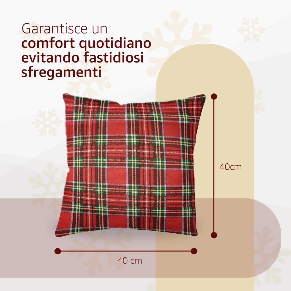 SONIT - Federe Natalizie per Cuscini Divano - Copricuscini Per Divano Salotto e Camera - 2 Pezzi - Copri Cuscino Made In Italy - Federe Cuscini Tartan Natalizio Misura: 40X40