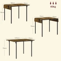Tavolo da Pranzo a Ribalta stile Industriale per 2-4 Persone in Legno e Metallo, 120x79x79 cm, Marrone Rustico